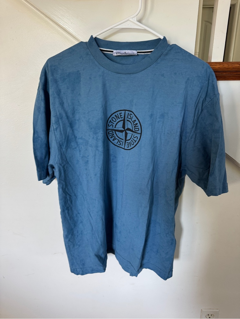 Stone Island Blue Garment Dyed Graphic Logo T-Shirt Men’s Medium Authentic